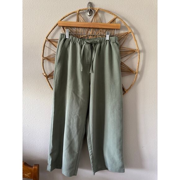Marsh Landing High Waist Green Drawstring Comfy Cropped Pants w/ Pockets SMALL - Picture 2 of 7